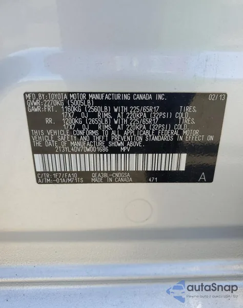 2013 Toyota Rav4 Ev from USA, damaged, VIN 2T3YL4DV7DW001686